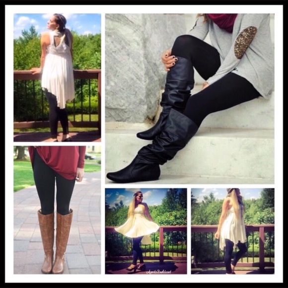 BLACK FLEECE LINED LEGGINGS FOOTLESS TIGHTS - Picture 6 of 12